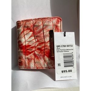 Brahmin Melbourne JANE  Square Bifold Wallet PINK FLAMINGO Genuine Leather NWT